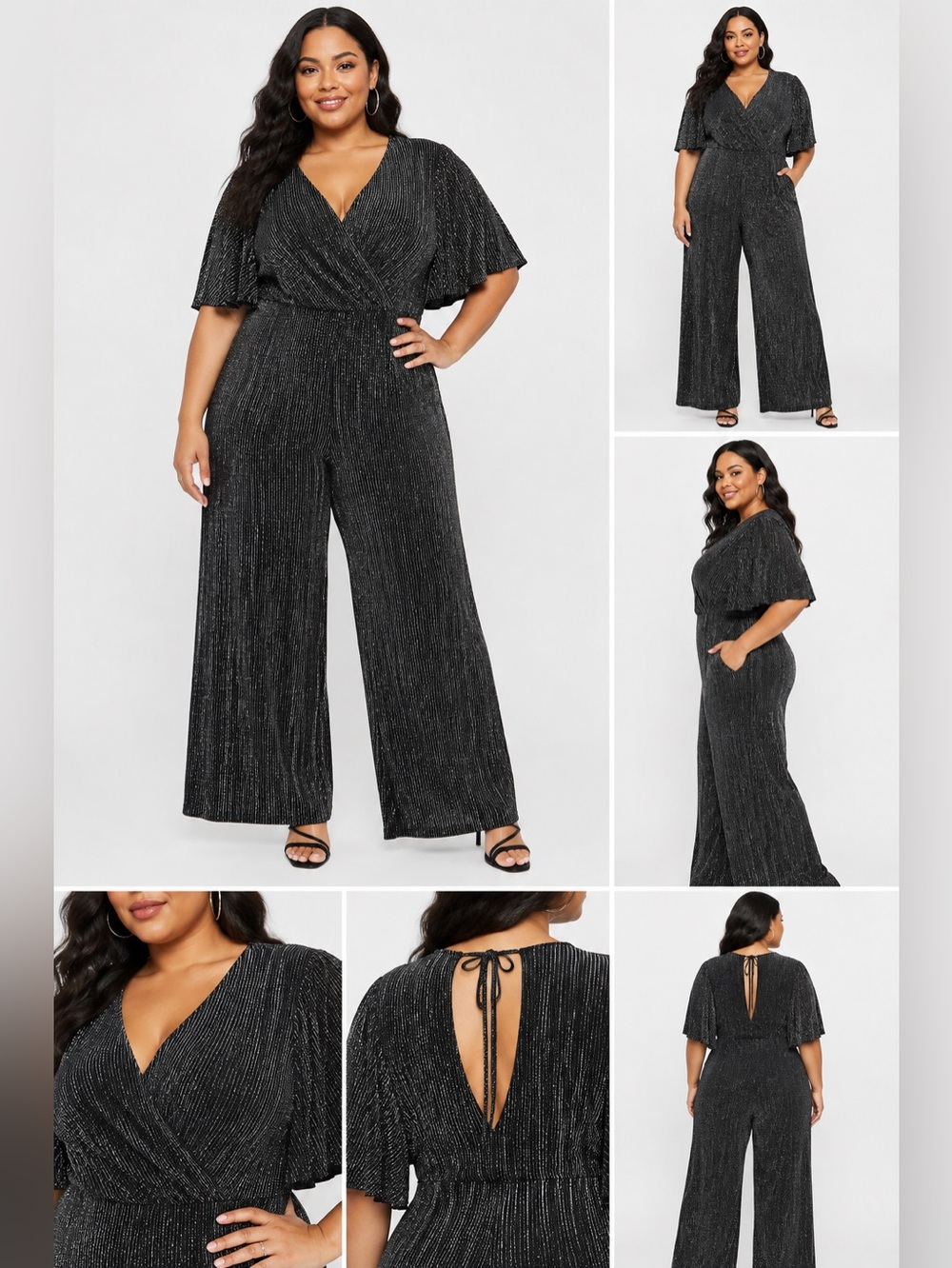 Torrid NWT Black Silver Metallic Surplice Wide Leg Jumpsuit 4X Plus Size Party